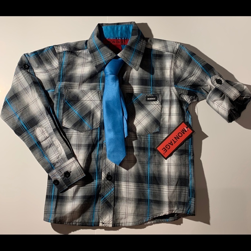 Boys Long Sleeve Button-Up W/Tie